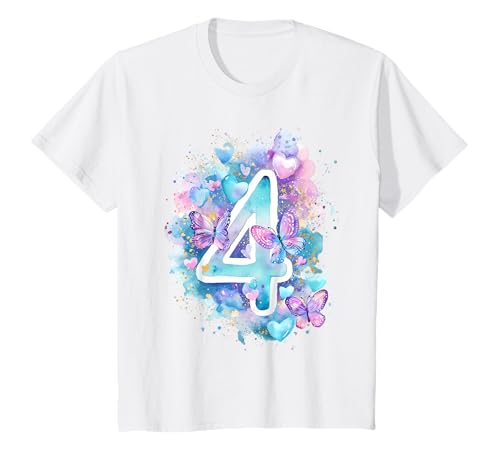 Kinder Geburtstag 4 Mädchen Schmetterling Vier Jahre T-Shirt von Kinder Geburtstage Schmetterling Fee Party Outfit