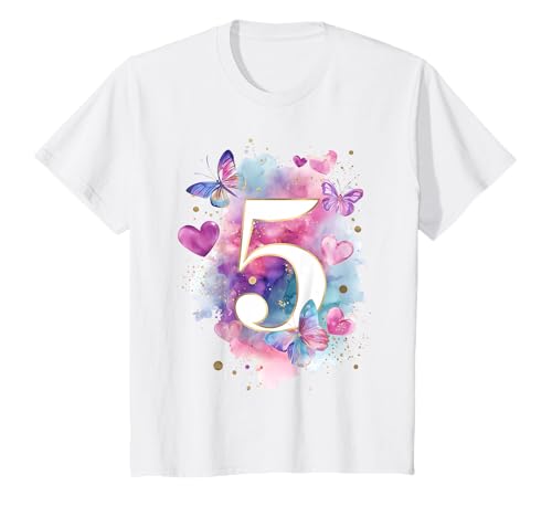 Kinder Geburtstag 5 Mädchen Schmetterling Fünf Jahre alt T-Shirt von Kinder Geburtstage Schmetterling Fee Party Outfit