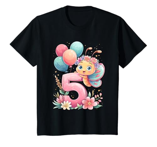Kinder Geburtstag 5 Mädchen Schmetterling Fünf Jahre alt T-Shirt von Kinder Geburtstage Schmetterling Fee Party Outfit