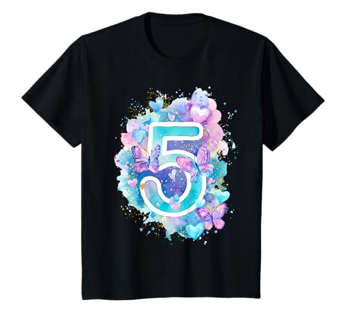 Kinder Geburtstag 5 Mädchen Schmetterling Fünf Jahre alt T-Shirt von Kinder Geburtstage Schmetterling Fee Party Outfit