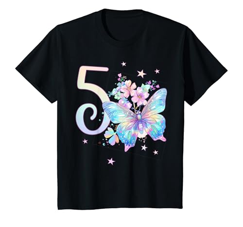Kinder Geburtstag 5 Mädchen Schmetterling Fünfter 5 Jahre alt T-Shirt von Kinder Geburtstage Schmetterling Fee Party Outfit