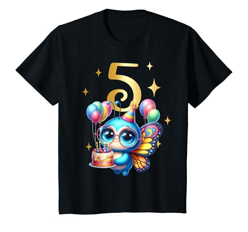 Kinder Geburtstag 5 Mädchen Schmetterling Fünfter 5 Jahre alt T-Shirt von Kinder Geburtstage Schmetterling Fee Party Outfit