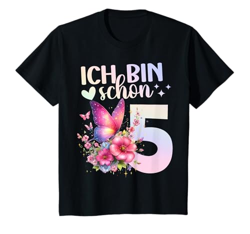 Kinder Geburtstag 5 Mädchen Schmetterling Fünfter 5 Jahre alt T-Shirt von Kinder Geburtstage Schmetterling Fee Party Outfit