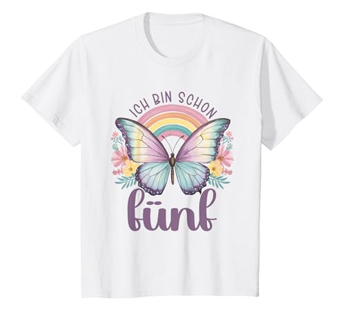 Kinder Geburtstag 5 Mädchen Schmetterling Fünfter 5 Jahre alt T-Shirt von Kinder Geburtstage Schmetterling Fee Party Outfit