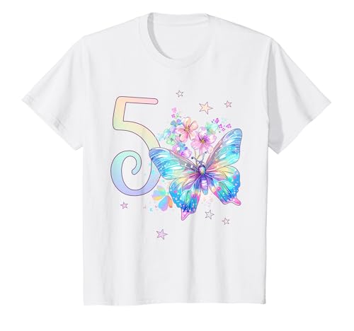 Kinder Geburtstag 5 Mädchen Schmetterling Fünfter 5 Jahre alt T-Shirt von Kinder Geburtstage Schmetterling Fee Party Outfit