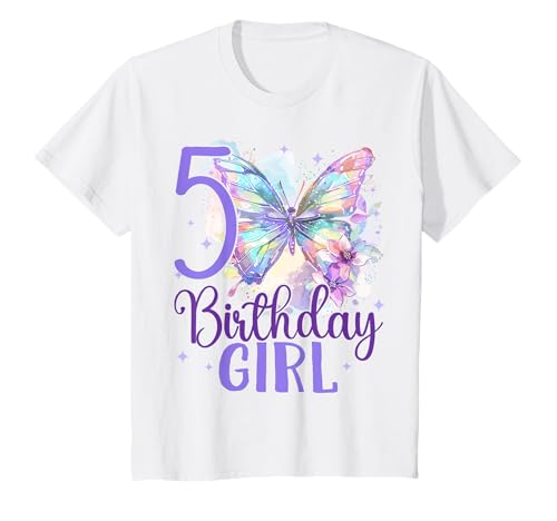 Kinder Geburtstag 5 Mädchen Schmetterling Fünfter 5 Jahre alt T-Shirt von Kinder Geburtstage Schmetterling Fee Party Outfit