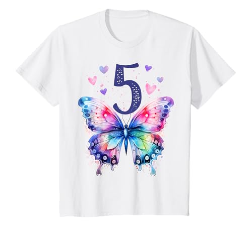 Kinder Geburtstag 5 Mädchen Schmetterling Fünfter 5 Jahre alt T-Shirt von Kinder Geburtstage Schmetterling Fee Party Outfit