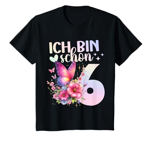 Geburtstag 6 Mädchen Schmetterling Party 6 Jahre alt T-Shirt von Kinder Geburtstage Schmetterling Fee Party Outfit