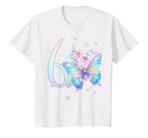 Kinder Geburtstag 6 Mädchen Schmetterling Party 6 Jahre alt T-Shirt von Kinder Geburtstage Schmetterling Fee Party Outfit