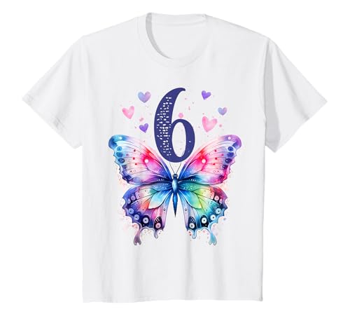 Kinder 6. Geburtstag Schmetterling 6 Jahre alt Sechs Endlich 6 Geburtstag T-Shirt Kinder 6. Geburtstag Schmetterling 6 Jahre alt Sechs Endlich 6 Geburtstag T-Shirt von Kids Birthday Butterfly Girl Animal Party Outfit