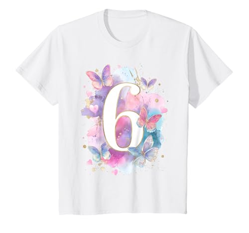 Kinder Geburtstag 6 Mädchen Schmetterling Sechs Jahre alt T-Shirt von Kinder Geburtstage Schmetterling Fee Party Outfit