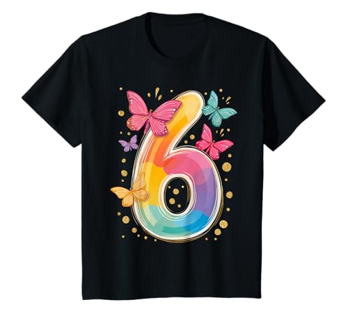Kinder Geburtstag 6 Mädchen Schmetterling Sechs Jahre alt T-Shirt von Kinder Geburtstage Schmetterling Fee Party Outfit