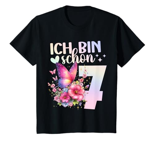 Kinder Geburtstag 7 Mädchen Schmetterling Party 7 Jahre alt T-Shirt von Kinder Geburtstage Schmetterling Fee Party Outfit