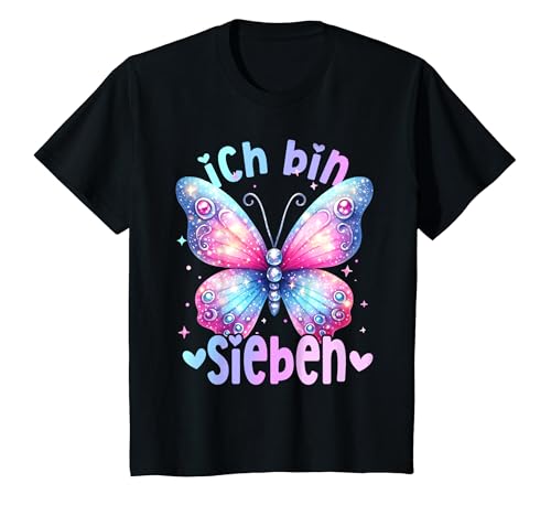 Kinder Geburtstag 7 Mädchen Schmetterling Party 7 Jahre alt T-Shirt von Kinder Geburtstage Schmetterling Fee Party Outfit