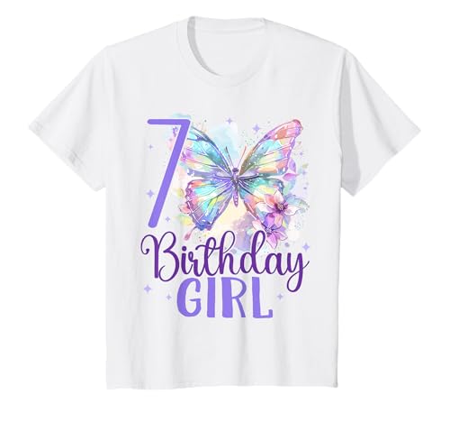 Kinder Geburtstag 7 Mädchen Schmetterling Party 7 Jahre alt T-Shirt von Kinder Geburtstage Schmetterling Fee Party Outfit