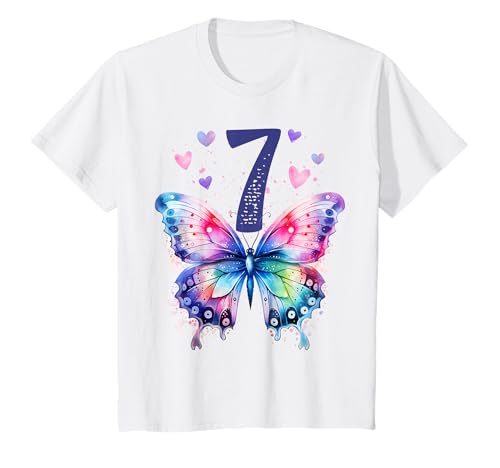Kinder Geburtstag 7 Mädchen Schmetterling Party 7 Jahre alt T-Shirt von Kinder Geburtstage Schmetterling Fee Party Outfit