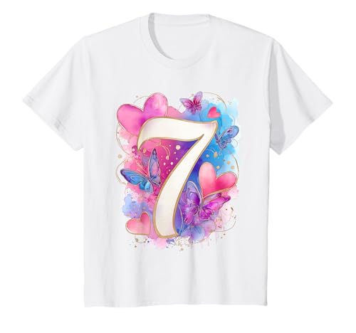 Kinder Geburtstag 7 Mädchen Schmetterling Sieben Jahre alt T-Shirt von Kinder Geburtstage Schmetterling Fee Party Outfit