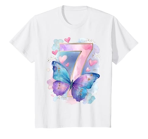 Kinder Geburtstag 7 Mädchen Schmetterling Sieben Jahre alt T-Shirt von Kinder Geburtstage Schmetterling Fee Party Outfit