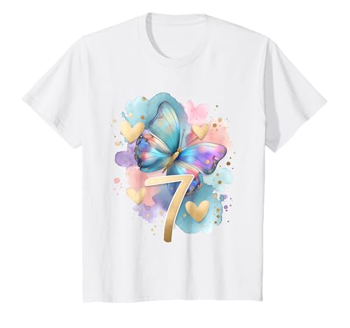 Kinder Geburtstag 7 Mädchen Schmetterling Sieben Jahre alt T-Shirt von Kinder Geburtstage Schmetterling Fee Party Outfit