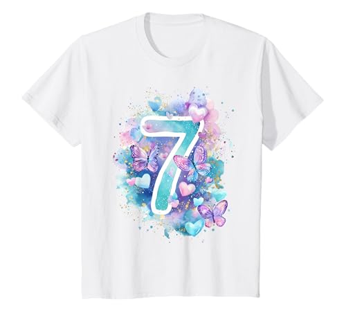 Kinder Geburtstag 7 Mädchen Schmetterling Sieben Jahre alt T-Shirt von Kinder Geburtstage Schmetterling Fee Party Outfit