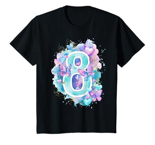 Kinder Geburtstag 8 Mädchen Schmetterling Acht Jahre T-Shirt von Kinder Geburtstage Schmetterling Fee Party Outfit