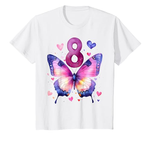 Kinder Geburtstag 8 Mädchen Schmetterling Achter 8 Jahre T-Shirt von Kinder Geburtstage Schmetterling Fee Party Outfit