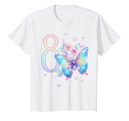 Kinder Geburtstag 8 Mädchen Schmetterling Achter 8 Jahre T-Shirt von Kinder Geburtstage Schmetterling Fee Party Outfit