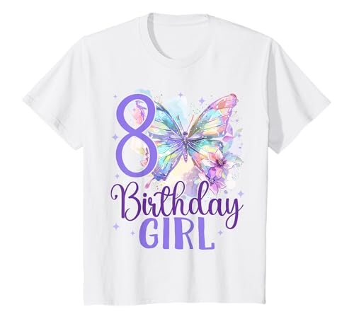 Kinder Geburtstag 8 Mädchen Schmetterling Achter 8 Jahre T-Shirt von Kinder Geburtstage Schmetterling Fee Party Outfit