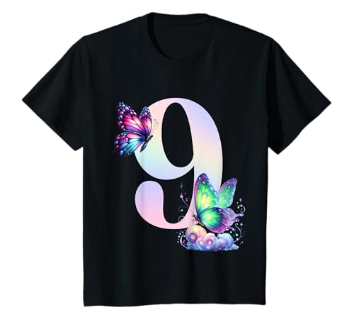 Geburtstag 9 Mädchen Schmetterling Neun 9 Jahre T-Shirt von Kinder Geburtstage Schmetterling Fee Party Outfit