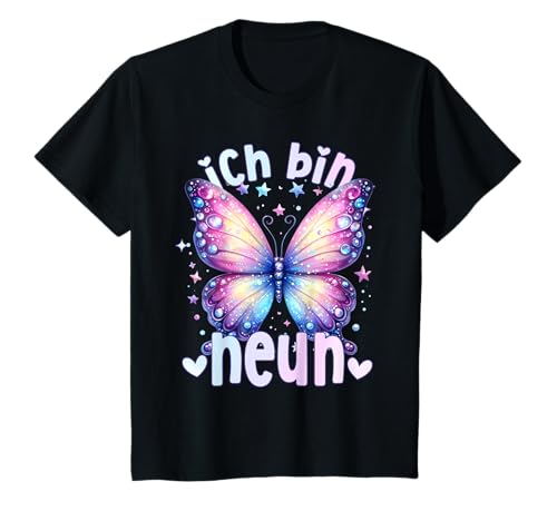 Geburtstag 9 Mädchen Schmetterling Neun 9 Jahre T-Shirt von Kinder Geburtstage Schmetterling Fee Party Outfit