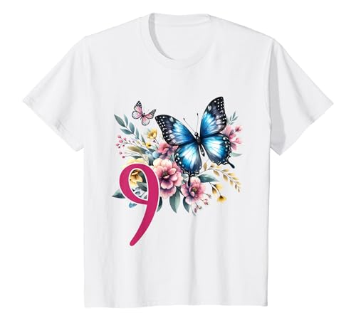 Kinder Geburtstag 9 Mädchen Schmetterling Neun 9 Jahre T-Shirt von Kinder Geburtstage Schmetterling Fee Party Outfit