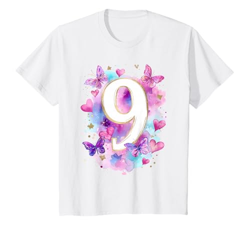 Geburtstag 9 Mädchen Schmetterling Neun Jahre alt T-Shirt von Kinder Geburtstage Schmetterling Fee Party Outfit
