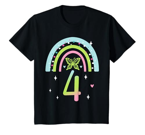 Kinder Geburtstag 4 Mädchen Regenbogen Fee Vier 4 Jahre T-Shirt Kinder Geburtstag 4 Mädchen Regenbogen Fee Vier 4 Jahre T-Shirt von Kinder Geburtstage Schmetterling Regenbogen