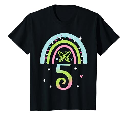 Kinder Geburtstag 5 Mädchen Regenbogen Fee Fünfter 5 Jahre alt T-Shirt von Kinder Geburtstage Schmetterling Regenbogen