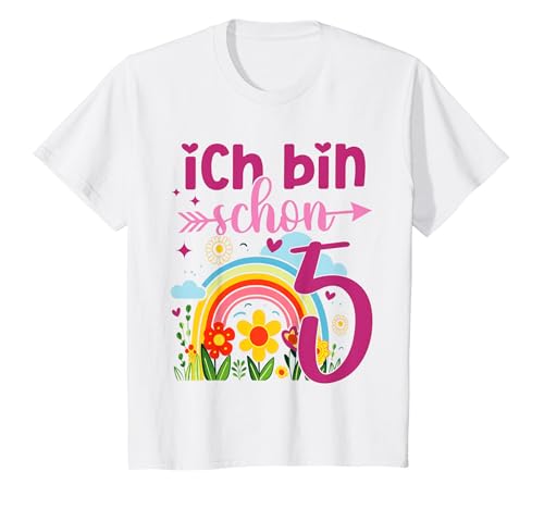 Kinder Geburtstag 5 Mädchen Regenbogen Fee Fünfter 5 Jahre alt T-Shirt von Kinder Geburtstage Schmetterling Regenbogen