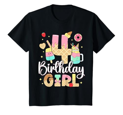 Geburtstag 4 Mädchen Eis Süßigkeiten Vier 4 Jahre T-Shirt Geburtstag 4 Mädchen Eis Süßigkeiten Vier 4 Jahre T-Shirt von Kinder Geburtstage Süßigkeiten Eis Outfit