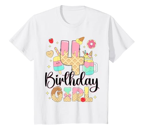 Kinder Geburtstag 4 Mädchen Eis Süßigkeiten Vier 4 Jahre T-Shirt Kinder Geburtstag 4 Mädchen Eis Süßigkeiten Vier 4 Jahre T-Shirt von Kinder Geburtstage Süßigkeiten Eis Outfit