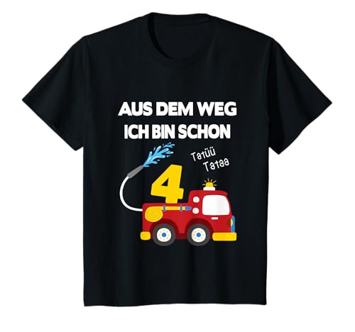 4. Geburtstag Ich bin schon 4 Jahre Jungen Feuerwehrauto T-Shirt von Kinder Geburtstags Design Geschenkideen
