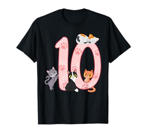 10. Geburtstag Mädchen Katzen Outfit 10 Jahre alt T-Shirt von Kinder Geburtstags Mode Katze Kitten Cat