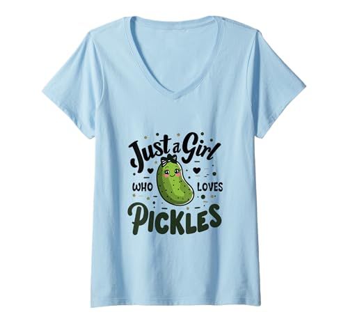 Damen Lustige Frauen Sagen Nur EIN Mädchen, Das Gurken Liebt Tees T-Shirt mit V-Ausschnitt Damen Lustige Frauen Sagen Nur EIN Mädchen, Das Gurken Liebt Tees T-Shirt mit V-Ausschnitt von Kinder Grafik Dill Gurkenliebhaber Scherzgeschenke