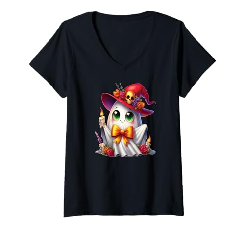 Damen Geister & Gespenster Outfit Kinder Süßer Geist Halloween T-Shirt mit V-Ausschnitt Damen Geister & Gespenster Outfit Kinder Süßer Geist Halloween T-Shirt mit V-Ausschnitt von Kinder Halloween Kostüme & Bekleidung Erwachsene