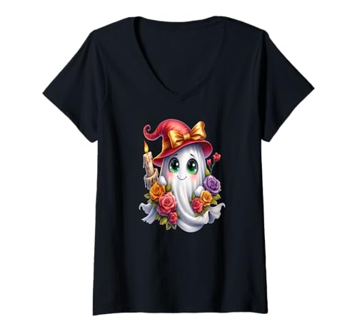 Damen Geister & Gespenster Outfit Kinder Süßer Geist Halloween T-Shirt mit V-Ausschnitt Damen Geister & Gespenster Outfit Kinder Süßer Geist Halloween T-Shirt mit V-Ausschnitt von Kinder Halloween Kostüme & Bekleidung Erwachsene