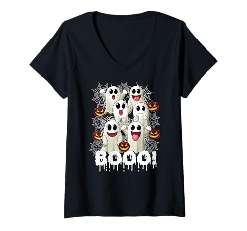 Damen Süßer Geist Halloween Gruselige Geister & Gespenster Outfit T-Shirt mit V-Ausschnitt Damen Süßer Geist Halloween Gruselige Geister & Gespenster Outfit T-Shirt mit V-Ausschnitt von Kinder Halloween Kostüme & Bekleidung Erwachsene