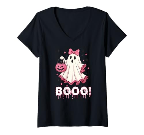 Damen Süßer Geist Halloween Gruselige Geister & Gespenster Outfit T-Shirt mit V-Ausschnitt Damen Süßer Geist Halloween Gruselige Geister & Gespenster Outfit T-Shirt mit V-Ausschnitt von Kinder Halloween Kostüme & Bekleidung Erwachsene