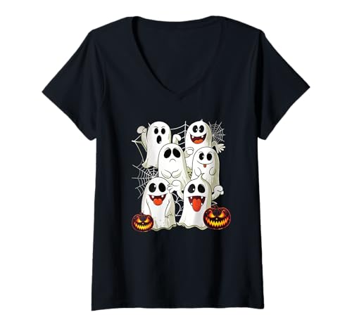 Damen Süßer Geist Halloween Gruselige Geister & Gespenster Outfit T-Shirt mit V-Ausschnitt Damen Süßer Geist Halloween Gruselige Geister & Gespenster Outfit T-Shirt mit V-Ausschnitt von Kinder Halloween Kostüme & Bekleidung Erwachsene