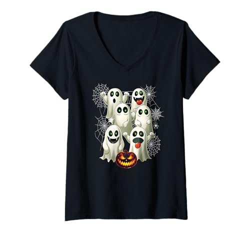 Damen Süßer Geist Halloween Gruselige Geister & Gespenster Outfit T-Shirt mit V-Ausschnitt Damen Süßer Geist Halloween Gruselige Geister & Gespenster Outfit T-Shirt mit V-Ausschnitt von Kinder Halloween Kostüme & Bekleidung Erwachsene