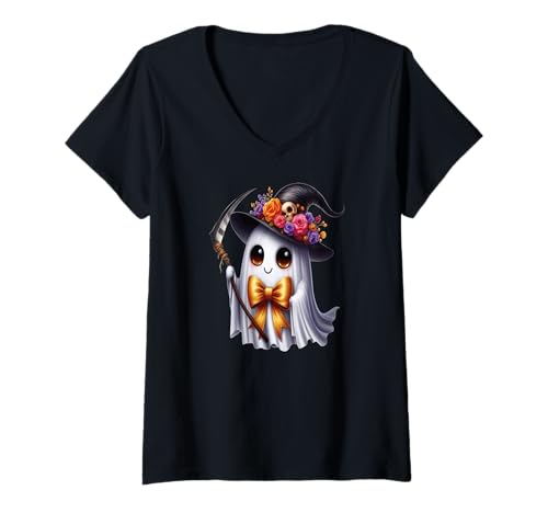 Damen Süßer Geist - Halloween T-Shirt für Kinder Gespenster Kostüm T-Shirt mit V-Ausschnitt von Kinder Halloween Kostüme & Bekleidung Erwachsene