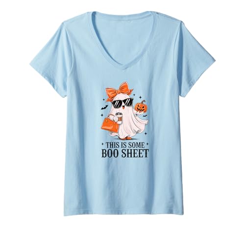 Damen Süßer Geist - Halloween T-Shirt für Kinder Gespenster Kostüm T-Shirt mit V-Ausschnitt von Kinder Halloween Kostüme & Bekleidung Erwachsene