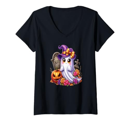 Damen Süßer Geist - Halloween T-Shirt für Kinder Gespenster Kostüm T-Shirt mit V-Ausschnitt Damen Süßer Geist - Halloween T-Shirt für Kinder Gespenster Kostüm T-Shirt mit V-Ausschnitt von Kinder Halloween Kostüme & Bekleidung Erwachsene