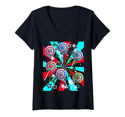 Damen Retro 60er Lollies Lollie Kinder Mädchen Jugen Vintage T-Shirt mit V-Ausschnitt von Kinder Kind Baby